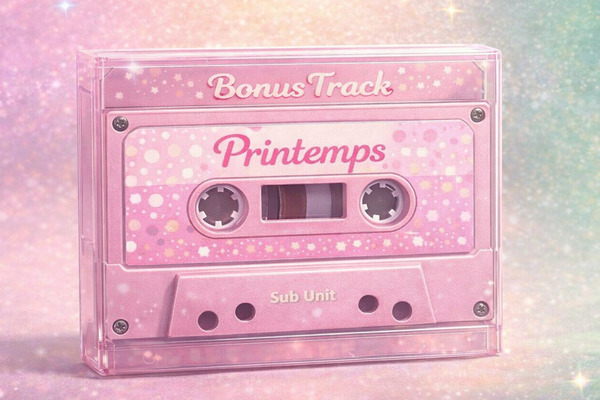 Printempsのカセットテープ風ビジュアル。ピンクのパステルカラーで表現されたμ'sサブユニットのBonus Trackイメージ