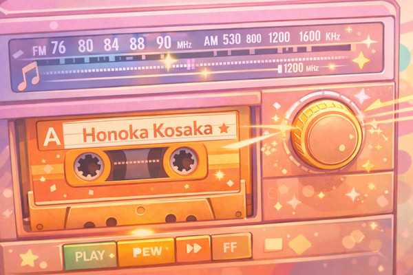 honoka kosaka cassette tape in pink radio orange color idol theme