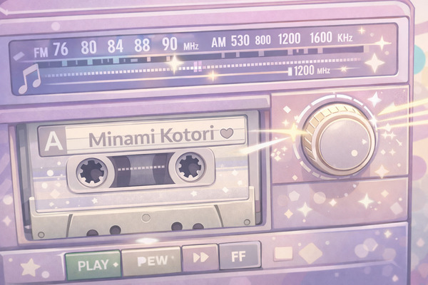 minami kotori cassette tape soft pastel color in retro radio idol theme